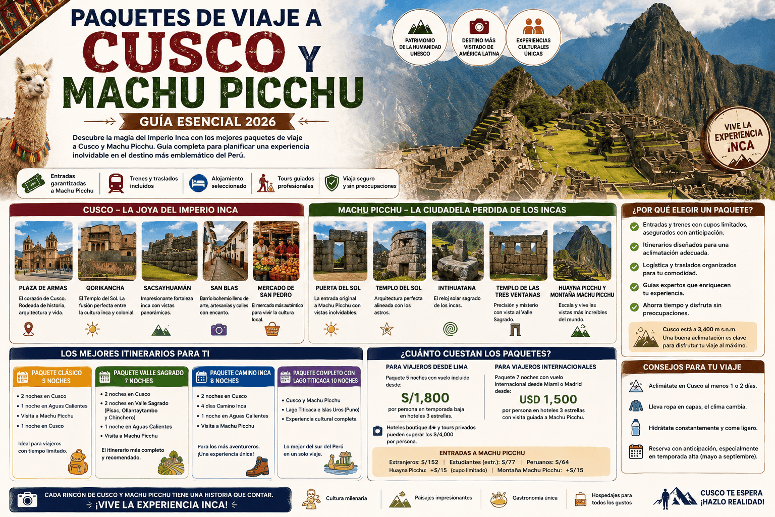 En este momento estás viendo Paquetes de Viaje a Cusco y Machu Picchu — Guía Esencial 2026